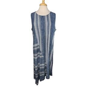 CHICOS Jersey Knit Sleeveless Dress in Blue & Ivory Stripe Size XL (3) Rayon